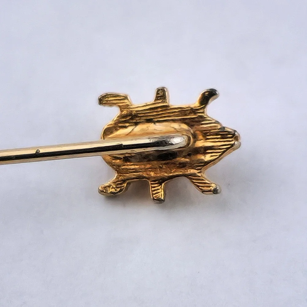 Vintage Gold Tone Enamel Ladybug Stick Pin Hat Lapel Scarf Cravat Insect Bug